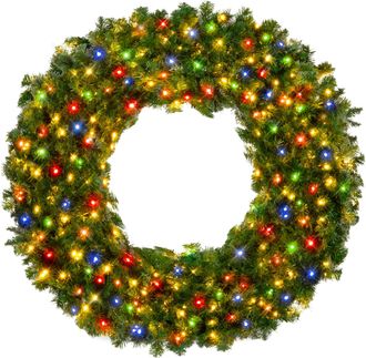 Best Choice Products Artificial Pre-Lit Fir Christmas Wreath Decoration w/ Multicolor Lights, Tips