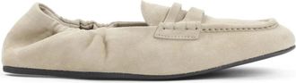 Miu Miu Schoenen, Dames, Beige, 40 EU, Leer, Ruches Suede Loafers