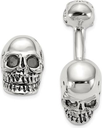Diamond2Deal Sterling Silver Antiqued Black Ink Texture Moveable Skull Cuff Links