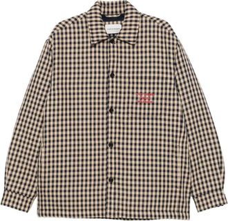 Dr&ocirc;le de Monsieur Jassen, Heren, Veelkleurig, M, Katoen, Gingham-ruit Slogan-Print Katoenen Overshirt
