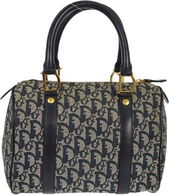 Dior Vintage Trotter Handbag Canvas Navy Canvas Handbag (Pre-Owned)