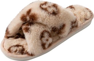 Generic Beige Men Women Couples Clover Print Curly Slippers Indoor Outdoor Fashion Casual Comfortable Warm Walking Shoes 100 Polyester Material