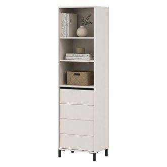 Dmora Vitrina Calto, Mueble Expositor 4 Estantes, Puerta Abatible, Una Puerta, 55x40x193h Cm Blanco Crema