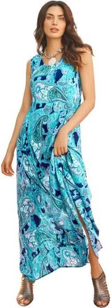 Roaman's Hand Crinkled Sleeveless Dress in Ocean Mixed Paisley at Nordstrom, Size 16