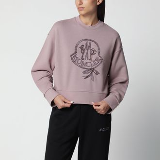 Moncler Felpa rosa in cotone con ricamo logo
