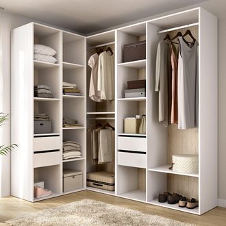 Dmora Gran Armario Boughton, Modular Para Dormitorio, 12 Estantes, Ropero, 186x205h Cm Blanco