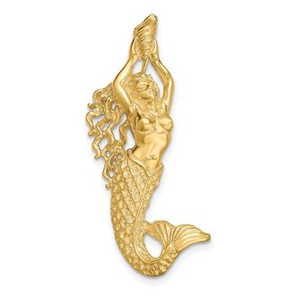 Diamond2Deal 10k Yellow Gold Polished Textured Mermaid Chain Slide Pendant