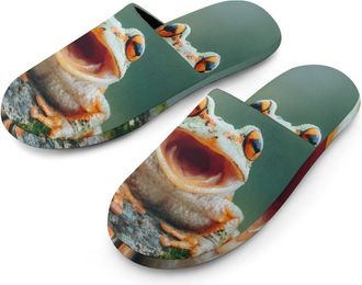 Generic Frog Tropical Amphibian Mens Slippers Warm Non-Slip Houes Shose Spa Slipper for Home Bedroom