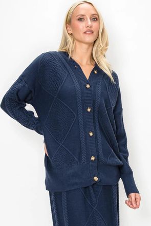 YAL New York Textured Button Cardigan in Blue