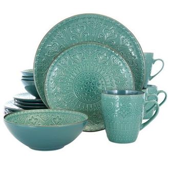 Elama Sea Foam Mozaic 16 Piece Luxurious Stoneware Dinnerware with Complete Setting for 4 in Green at Nordstrom