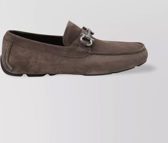 Ferragamo buckle detail suede loafers with rubber sole