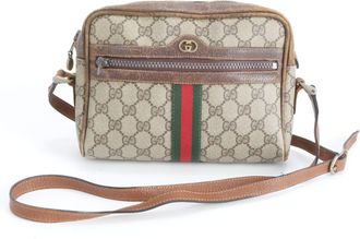 Gucci Brown Leather Coated Canvas Messenger Bag Shoulder Bag (Pre-Owned)