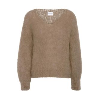 Americandreams Medium Bruin Milana Ls Mohair Gebreid - Dames - V-hals truien - Bruin - XL - Wol - Truien & Vesten
