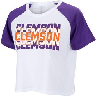 ZooZatZ Womens ZooZatz White Clemson Tigers Colorblock Repeat Raglan Cropped T-Shirt at Nordstrom, Size X-Small