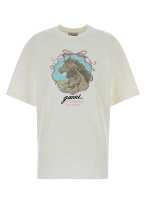 Ganni Off White Round Neck T-Shirt