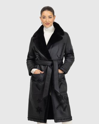 Gorski MERINO SHEARLING LAMB SHORT COAT WITH EMBROIDERY, BELT