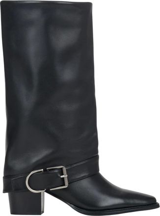 Estro & Luminara Schoenen, Dames, Zwart, 37 EU, Leer, Hoge Cowboylaarzen met Gesp