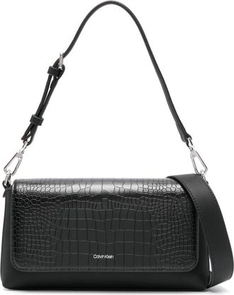 Calvin Klein embossed crocodile-effect logo plaque shoulder bag - women - Recycled Polyester/Polyurethane - OS - Black