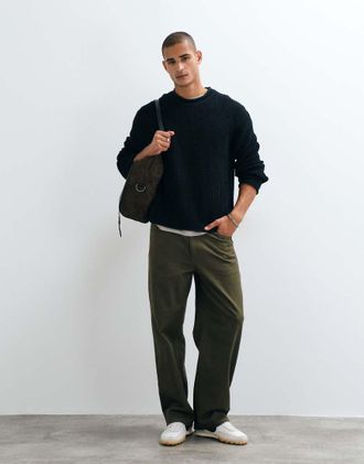 Abercrombie & Fitch maglione con collo lavorato a maglia nero