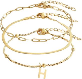 Adornia Set of 3 Tarnish Resistant 18K Gold Plated Chain Bracelets in Gold-H at Nordstrom Rack