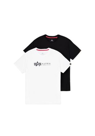 Alpha Industries Rundhalsshirt ALPHA INDUSTRIES Label T 2 Pack, Herren, Gr. XXL, schwarz-weiss (schwarz, wei&szlig;), Single Jersey, Obermaterial: 100% Baumwolle, unifarben,