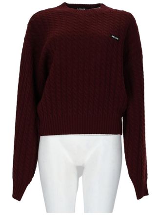 Rotate Cable Knit Sweater In Rich Burgundy Wool And Cashmere Blend