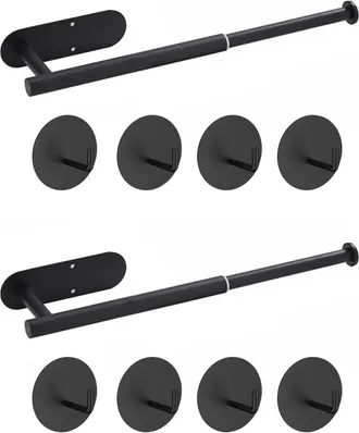 OEM 2 Toalleros Sin Taladrar, Soportes Adhesivos Extensibles Para Toallas De Ba&ntilde;o Y Cocina, Toallero De Pared, Color Negro