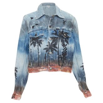 Amiri Palm Tree Sunset airbrush distressed denim jacket