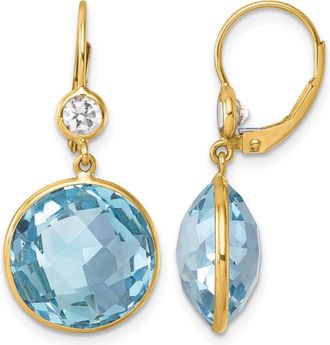 Diamond2Deal 14K Yellow Gold Blue and White Topaz Drop Dangle Earrings
