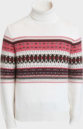 Ermenegildo Zegna Mens Cashmere Jacquard Fair Isle Turtleneck Sweater