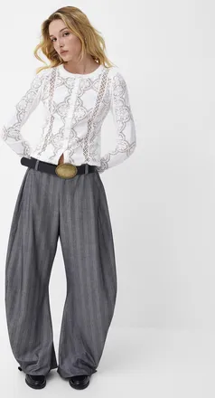 Free People Womens Spotlight tone-on-tone stripes barrel-leg pant