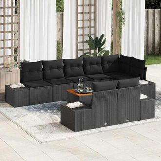 vidaXL Conjunto De Sof&aacute; De Jard&iacute;n Con Coj&iacute;n 9 Pcs Negro Polirat&aacute;n Vidaxl