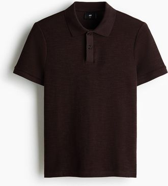 H&M Slim Fit Jacquard-knit Polo Shirt in Dark Brown at Nordstrom, Size Xxx-Large