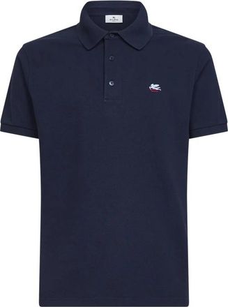Etro Piqu&eacute; polo shirt van katoen met Pegaso-borduursel - Heren - Polos - Blauw - 2XL - Katoen - Tops