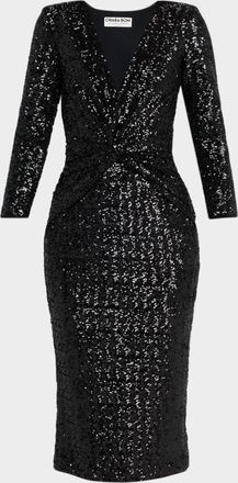 La Petite Robe Di Chiara Boni Jarra Twist-Front Sequin Midi Sheath Dress