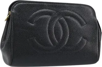 Chanel Pre-owned Clutches, female, Black, Size: ONE SIZE Pre-owned Leather Pouch