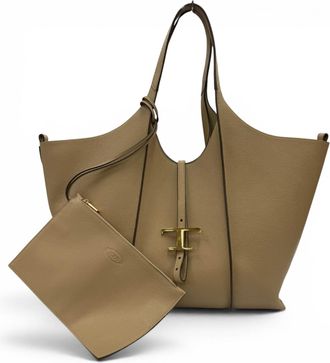 Tod's Beige Leather Handbag Pouch Tote Bag (Pre-Owned)