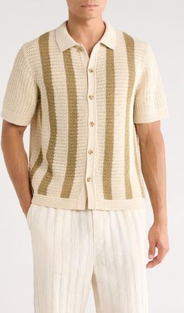 Vince Stripe Cotton Button-Up Shirt in Dk Blanco/dk Desert at Nordstrom, Size Xx-Large