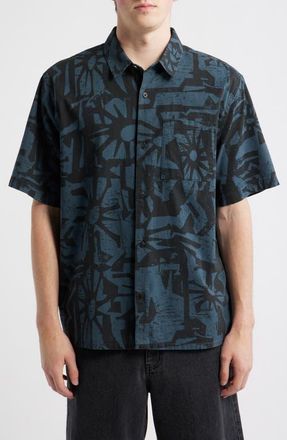 Rip Curl Liquid Trips Mason Short Sleeve Button-Up Shirt in Washed Black at Nordstrom, Size Medium