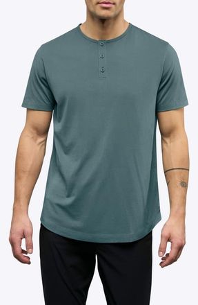 Cuts AO Curved Hem Short Sleeve Henley in North Atlantic at Nordstrom, Size Xx-Large