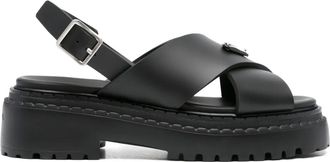 Prada 40 mm sandalen met gekruiste bandjes en plateauzool - Zwart