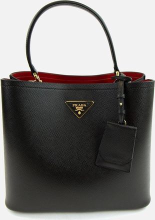 Prada Womens Prada Panier Saffiano Leather Bag Nero/fuoco - Black - Size: OS