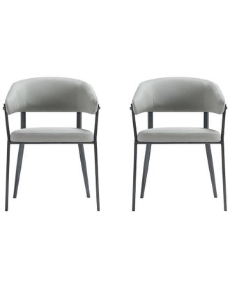 Manhattan Comfort Set Of 2 Belle Textured Leatherette Dining Chairs With Metal Legs