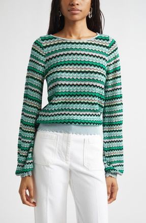 Ramy Brook Fiora Pointelle Sweater in Moonstone Blue Chevron at Nordstrom, Size Xx-Small