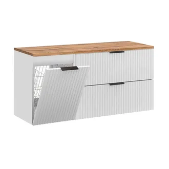 Petits Meubles Mueble bajo lavabo 120cm cesto de ropa paneles mdf blanco y madera