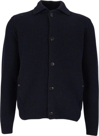 Zanone Virgin Wool Ribbed Knit Classic Collar Cardigan