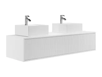 Vente-Unique Mobile Per Bagno Sospeso Scanalato Con Lavabo Doppio 150 Cm Bianco - Arnega