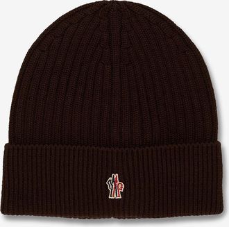 Moncler Rippstrickm&uuml;tze aus Schurwolle mit Logopatch