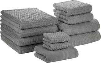Beliani Beliani - Juego De 11 Toallas De Ba&ntilde;o Y Alfombrilla De Ba&ntilde;o De Algod&oacute;n Gris De Low Twist Para Invitados Atai