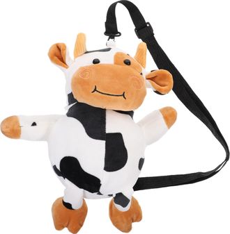Yardwe Adjustable Plush Cow Crossbody Bag for Soft Fluffy Material and Bright Cow Shape Design Fashionable Shoulder Bag for Daily Use and Giving